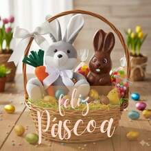 Coelha Pelúcia Páscoa C/ Cenoura Easter Bunny Decoração Presente Infantil Cesta - Azul Marinho - Visão 6