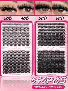 640pcs Cluster False Eyelashes, Thick Curly Lash Extension Set, D-Curl, 8-16mm Mixed Length, DIY Lash Extension Kit, DIY Lower Lash Extension Tutorial, Fluffy Soft Individual Lashes, Create Voluminous Natural Y2K Butterfly Makeup Effect, Soft Natural Lash Look, High Capacity, Fluffy False Lashes Set, Large Capacity Lash Book, Suitable For Beginners, Multiple Lash Combinations, Meet Different Eye Makeup Needs - Multicolor - View 13
