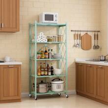 Upgraded Home 5-Tier Foldable Storage Shelf With Wheels ,Collapsible Shelving Unit,750 Lbs Large Capacity Storage Trolley,Display Metal Rack, Rolling Cart For Books,Kitchen Storage Shelves, Garage Storage,Pantry & Closet Organizer, Office Room,Decor,Bathroom(Black/White/Pink/Green),No Assembly - 彩色 - 查看 5