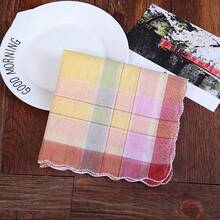 Pañuelo a cuadros con borde en forma de media luna, pañuelo a cuadros retro como regalo, toalla vintage absorbente, pañuelo de estilo antiguo, pañuelo a cuadros para mujer, toalla de sudor de alta absorción para hombre, toalla de viaje, regalo de boda - Multicolor - Ver 6