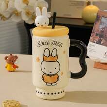 Taza de café de cerámica con tapa y pajita de Miffy de gran capacidad con licencia oficial - Adorable taza decorativa con forma de conejo de anime japonés 3D - Recipiente perfecto para bebidas calientes/frías en el hogar/oficina - Regalo ideal de cumpleaños/festividad para adolescentes, adultos y fans del anime - Multicolor - Ver 14