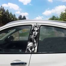 复古风格骷髅纹身贴纸，2张装，乙烯基材质，适用于汽车门柱/B柱保护，易于粘贴和移除，防晒、防水、防刮擦，汽车装饰贴纸 - A - 查看 3