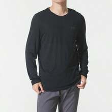 Under Armour UA Rush Seamless Legacy LS 男士休闲柔软舒适圆领长袖T恤，修身日常打底衫，1379282-001 - 黑色 - 查看 1