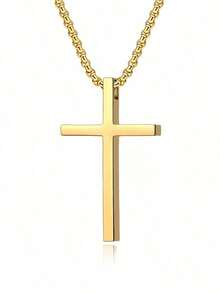 1pc/3pcs Simple Fashion Cross Necklace, Glossy Cross Necklace, Sweater Necklace, Gold And Silver Black Necklace, Hip Hop, Suitable For Men's Daily Life, Gifts For Men, Birthday Gift, Anniversary Gift, Punk Style, Necklace For Weddings, Celebrations And Parties, Musty, Office Outfits, Accessories, Casual Accessories - 金子 - 查看 11