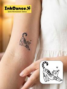 1 Kit "Stretchy Tabby " Revolutionary Technology Tattoos, Semi-Permanent Tattoos, Temporary Tattoos, Cat, Men Hand Tattoo, Long Lasting, Fake Tattoos, Water-Resistant, Authentic Tattoo Look, Plant-Based MNF095 - Black - View 2