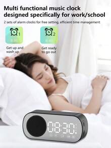 AKKHOO 4.57*2.01*1.3 In Wireless Bluetooth Speaker, Multi-Function High Volume Subwoofer Clock, Mini AI Smart Alarm Clock Speaker - White - View 3