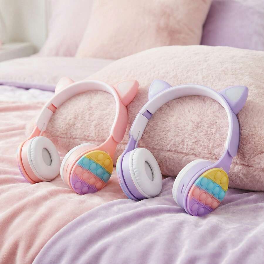 Foldable Wireless Headphones With Microphone, Retractable, Bubble LED Lights, HiFi Bass, Cheap Gift For Women, Online Class, Stress Relief