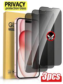 3pcs Tempered Glass Screen Protector, Compatible With IPhone 17 Pro Max/17 Air/16 Pro Max/16 Pro/16 Plus/16E/16/15 Pro Max/14 Pro/13/12 Mini/11/Xs Max/XR, Full Coverage, Anti-Fingerprint, Anti-Drop, Anti-Scratch, 9H Hardness Tempered Glass, Anti-Scratch, Bubble-Free, Dust-Free, Eye-Protecting Tempered Glass, High-Precision Fitting, Enhanced Privacy Protection, Fashionable Appearance. - Black - View 25