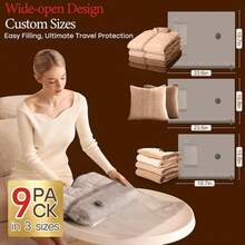 9 Pack Vacuum Bags For Travel With Rechargeable Air Pump, Carry-On Size Vacuum Seal Bags For Luggage And Suitcase Compression, Space Saver For Clothes And Clothing Travel - 9個裝 - 查看 2