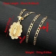 一件式欧美宗教圣母玛利亚吊坠项链，简约流行的瓜达卢佩圣牌吊坠项链，基督教圣灵复古首饰，节日祈祷礼物，圣诞饰品，天主教信徒必备 - 金色 - 查看 7