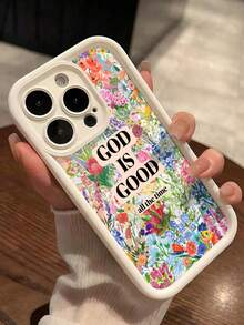 1pc Soft Phone Case With Religious Art, Floral, And Slogan Pattern, Thick And Shockproof, Compatible With IPhone 11/12/13/14/15/16/17 Pro Max - Multicolor - View 1