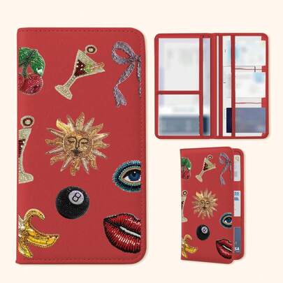 Kingsung Personalized Collage Pattern PU Leather Car Document Folder, Fashionable Driving License Holder, Women's Card Case Wallet, Glove Box Storage, Holds Driver's License, Insurance Card, ID, Passport & Cards | Travel Essential, Suitable Birthday/Valentine's Day/Anniversary Gift For Car/Truck/Motorcycle/Trailer Owners, Back To School Accessory