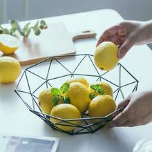 Elegant Black Geometric Metal Wire Fruit Basket - Nordic Style, Iron Design With Breathable Mesh For Fresh Keeping, Suitable For Kitchen And Living Room Decor, Space-Saving Stackable Bowl-Shaped Fruit Basket - Multicolor - View 2