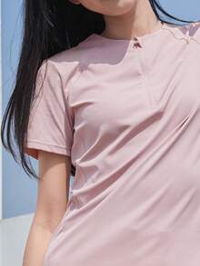 CAMEL CROWN 女士户外速干长款T恤，夏季轻薄透气吸湿排汗凉爽防晒圆领T恤 - 山茶粉 - 查看 2