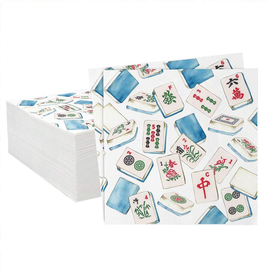 20 Pcs Mahjong Cocktail Napkins 5" X 5" Disposable Paper Napkins Funny Beverage Napkins For Kitchen, Bridal Showers, Birthday Or Party Supplies - A - View 1