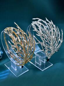 1 pieza Diadema elegante con rama de cristal, adorno de un solo lado, accesorio de cabello para novia adecuado para boda y fiesta - Multicolor - Ver 6