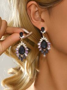 1 par de pendientes elegantes con colgante de cristal con forma de corazón, joyas delicadas adecuadas para bodas y fiestas - rojo dorado - Ver 2