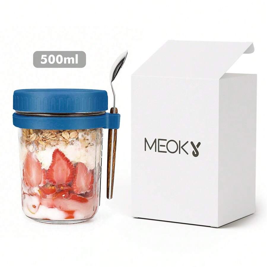 16oz/500ml [1/2 Pack] Overnight Oats Mason Jar With Spoon Lid, Sealed Oatmeal Container With Measurement Markings, Portable Cereal Canister