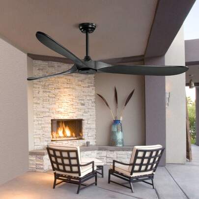 72 Zoll Deckenventilator ohne Licht, 6-Gang-Fernbedienung, 3 Holzflügel, umkehrbarer Gleichstrommotor, moderner, flacher Unterputz-Außenventilator für Schlafzimmer, Wohnzimmer, Terrasse, Innen-/Außenbereich, schwarz