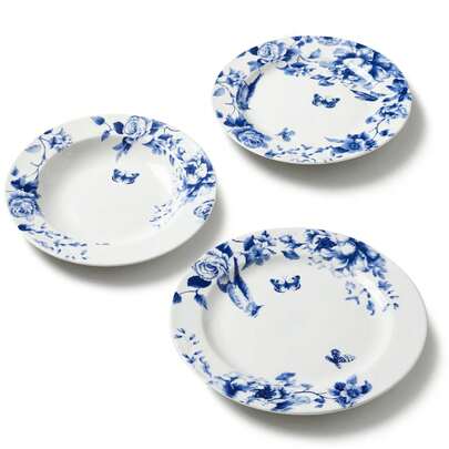 1 Stück/2 Stück 10,5/8/8,75 Zoll flacher Teller/Suppenteller, Keramikteller mit glänzender Glasur, chinesisches Blau-Weiß Blumen- und Schmetterlingsmuster, runder Rand, mikrowellen-/spülmaschinenfest/ofengeeignet, leicht zu reinigen und nicht leicht zu verkratzen, geeignet für chinesische Bankette, Feiertags-Servieren, Teehaus-Snacks und leichte Mahlzeiten, präsentiert eine orientalisch elegante Essambienz