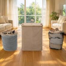 140L Laundry Hamper With Lid And 2 Removable Liners Large Capacity For Dirty Clothes Storage In Bedroom Bathroom - 棕色 - 查看 5