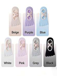 1/3/6 Pairs Women Yoga Socks, Non-Slip Pilates Socks For Beginners, Breathable Five Toe Socks For Indoor Sports, Dance, Ballet Style With Lace Ribbon, Lightweight Spring/Summer Version - Multicolor - View 2