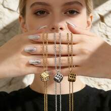 Dây chuyền mặt hình xúc xắc mạ vàng bằng thép không gỉ, kiểu dáng đôi, phong cách hip hop tối giản, chống thấm nước, thích hợp đeo hàng ngày, quà tặng lý tưởng cho dịp kỷ niệm. - Vàng - Xem 10