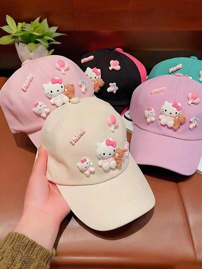 SANRIO 1 chiếc mũ lưỡi trai Hello Kitty màu hồng dễ thương mới, có thể điều chỉnh kích thước từ 18,9" - 20,47", thích hợp cho du lịch, chống nắng và sử dụng ở bãi biển.