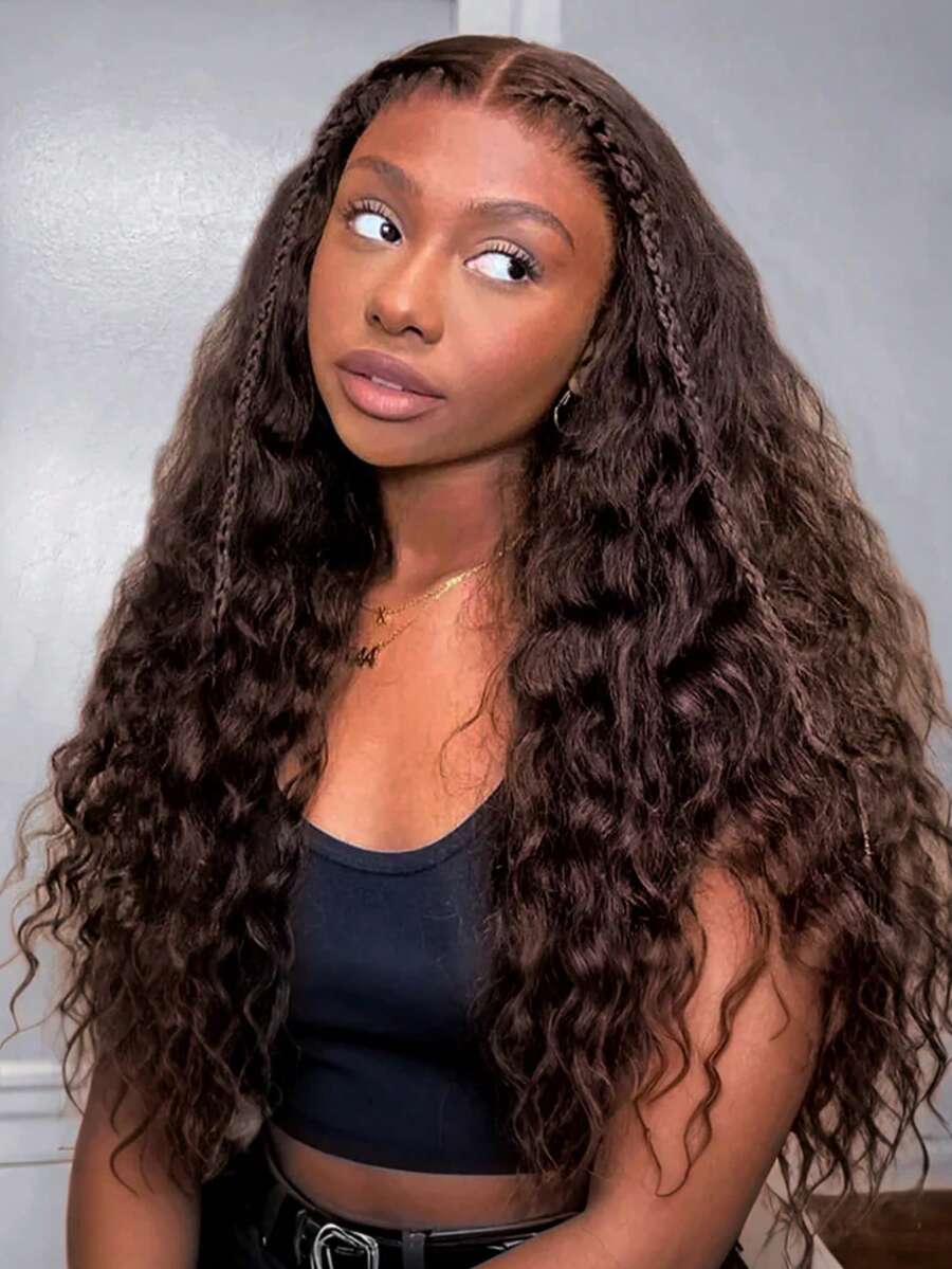 NARNI 30 Inch Chocolate Brown Deep Wave Lace Front Wigs Human Hair 250 Density 13x6 HD Lace Frontal Wigs Glueless Curly Human Hair Wig For Women Pre Plucked With Natural Hairline Wet And Wavy 4# Brown Color Colored Human Hair Wigs - S4 - 查看 1