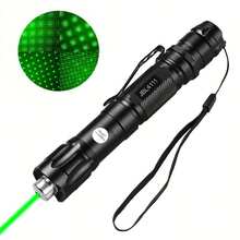 1 SET Rechargeable Green Laser Tactical Flashlight With 2PCS 18650 Battery, Durable Aluminum Body, Green Light Engineering Indicator Pen For Indoor Teaching, Night Observation, Research Pedants & Outdoor Activities, Ideal For Camping, Hunting - Black - View 2