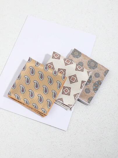 1 pieza Pañuelo de bolsillo/pañuelo de hombre casual y versátil con estampado de flores, anacardo y cuadros, adecuado para uso diario, banquetes y salidas