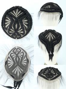 6英寸合成编织假发，独特蕾丝编织设计，平行方格编织，时尚商务发型，适合非洲男士，黑色 - 黑色 - 查看 9