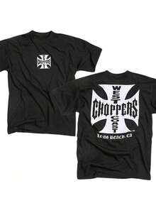 West Choppers East Long Beach CA Graphic Shirt - Red Casual Streetwear With Striking White Print, Breathable Polyester, Suitable For Summer Outings & Parties, Party Outfit. |     Eye-Catching Graphic Shirt |     Durable Fabric - 黑色的 - 查看 2