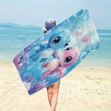 1pc Stitch & Pink Beach Towel |   Soft, Ultra-Absorbent Microfiber, Lightweight, Perfect For Beach, Parties, Travel, Camping - Beach Additions |   Artistic Beach Towel |   Ultraabsorbent Fabric, Beach Towel - 1個 - 查看 2