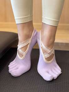 1/3/6 Pairs Women Yoga Socks, Non-Slip Pilates Socks For Beginners, Breathable Five Toe Socks For Indoor Sports, Dance, Ballet Style With Lace Ribbon, Lightweight Spring/Summer Version - Multicolor - View 17