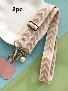 Adjustable Long Crossbody Phone Lanyard Strap With Wide Fabric Faux Pearl Pendant Decoration For Women Fit For Phone Shoulder/Neck Hanging Wallet Purse Wallet - Multicolor - View 13