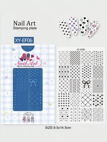 1pc Little Heart Bow Nail Art Stamping Plate, Y2K Style Printing Template Nail Art Accessory Tool, DIY Manicure Salon, Nail Supply - Silver - View 10