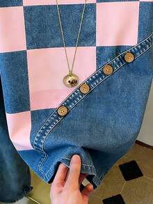 Fashionable Printed Contrast Pink Plaid Summer Tops For Women, Holiday Outfits, T-Shirts, Summer Outfits - White - View 5