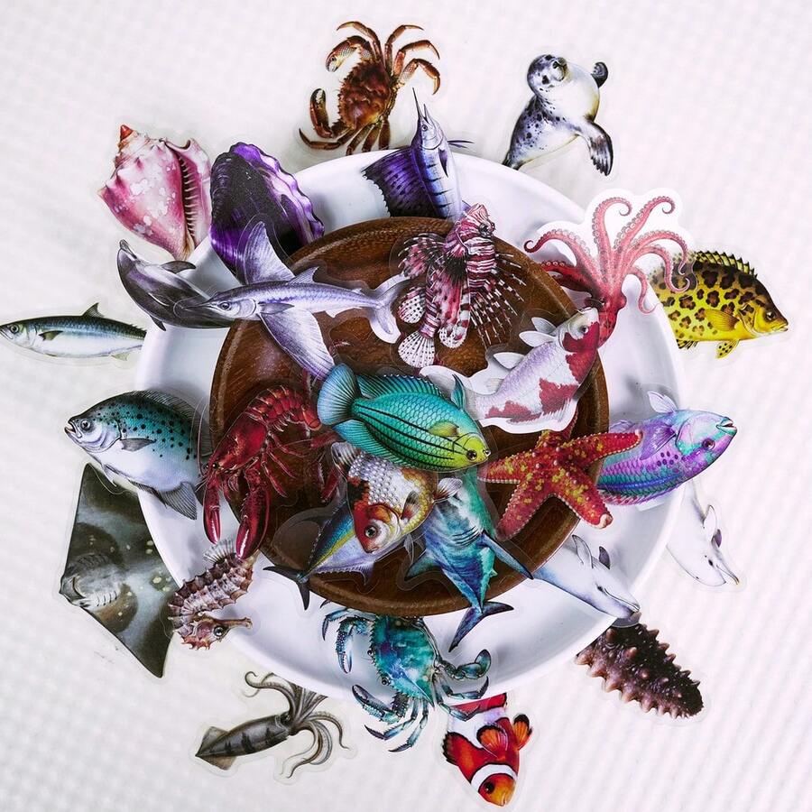 56 piezas Nuevas pegatinas realistas de animales marinos - Calcomanías de peces de PET transparente de alta calidad para manualidades creativas - 56 piezas - Ver 1