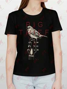 Big Thief Band Sticker Tour 2023 Merch Lyrics T-Shirt - Black - View 1