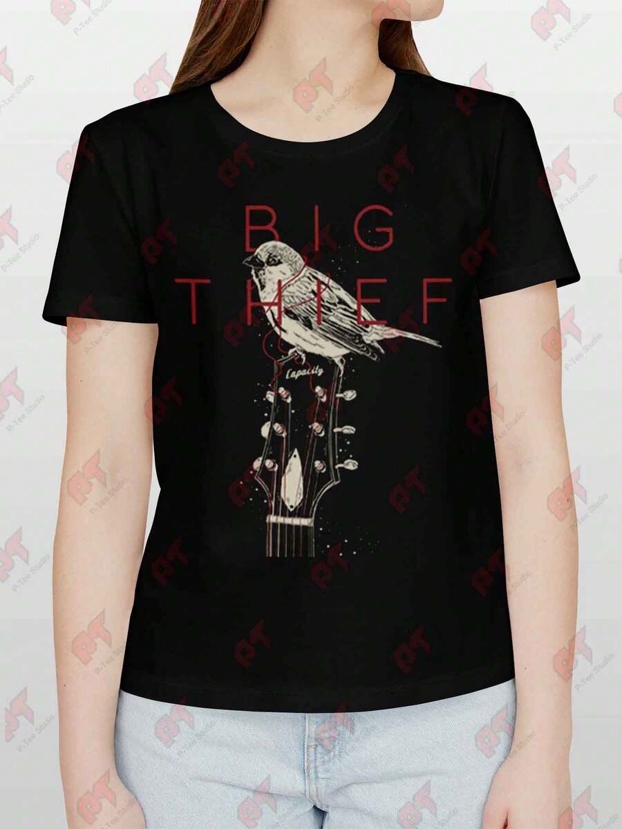 Big Thief Band Sticker Tour 2023 Merch Lyrics T-Shirt - Black - View 1