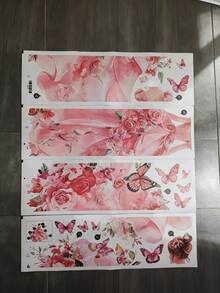 粉色公主玫瑰蝴蝶牆貼，居家牆面裝飾藝術配件，女孩幼兒房臥室裝飾，可愛青少年房間飾品 - 彩色 - 查看 10