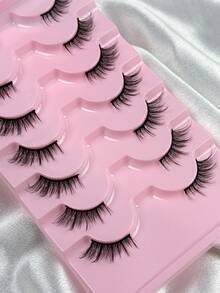 7对半截假睫毛，自然黑色带猫眼睫毛，防水尖头仿貂毛假睫毛，纤细轻盈的半截假睫毛，可重复使用，尖头假睫毛，送给女性和女孩的礼物，睫毛嫁接，假睫毛，单簇假睫毛 - 眼尾拉長款 - 查看 3