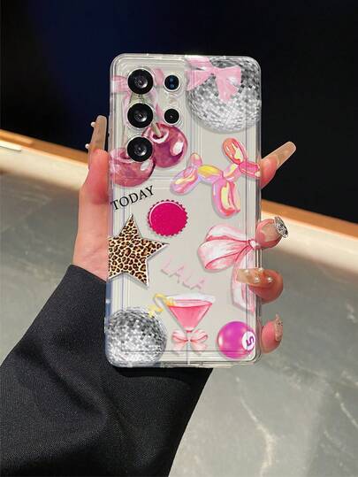 1pc Fashionable Creative Leopard Print, Star, Bow Tie, Billiard Ball Pattern Transparent Airbag TPU Shockproof Phone Case, Suitable As Holiday Gift For Samsung S25, S24, S23, S22, A05 And Other Models