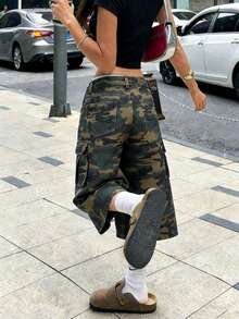 Women's Casual Commuting Fashion Street Camo Print Flap Pocket 7/8 Length Cargo Jeans - Multicolor - View 2