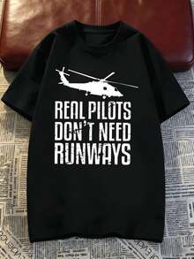 Helicopter Pilot Graphic Tee Shirt Fall, Quality Fabric, Unique Graphic Print, Casual, Breathable - Black - View 2