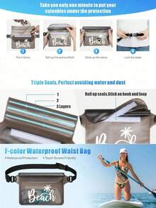 Large Capacity Waterproof Waist Bag With Beach Pattern, Adjustable Waistband, Made Of PVC Material. This Large Capacity Waist Bag Has A Three-Layer Sealing Design, And A Waterproof Phone Pouch With Touch Screen Function. - Multicolor - View 2