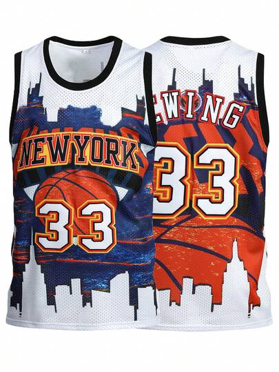 Atonmore 33号白色刺绣无袖篮球服，男士休闲运动衫