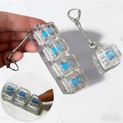 4-Key Mechanical Axis Need Doh Fidget Toy, Glowing Transparent Keyboard Keychain, Squishie Style Adult Office Stress Relief, Creative Dumpling Squishy Inspired Decompression Gift