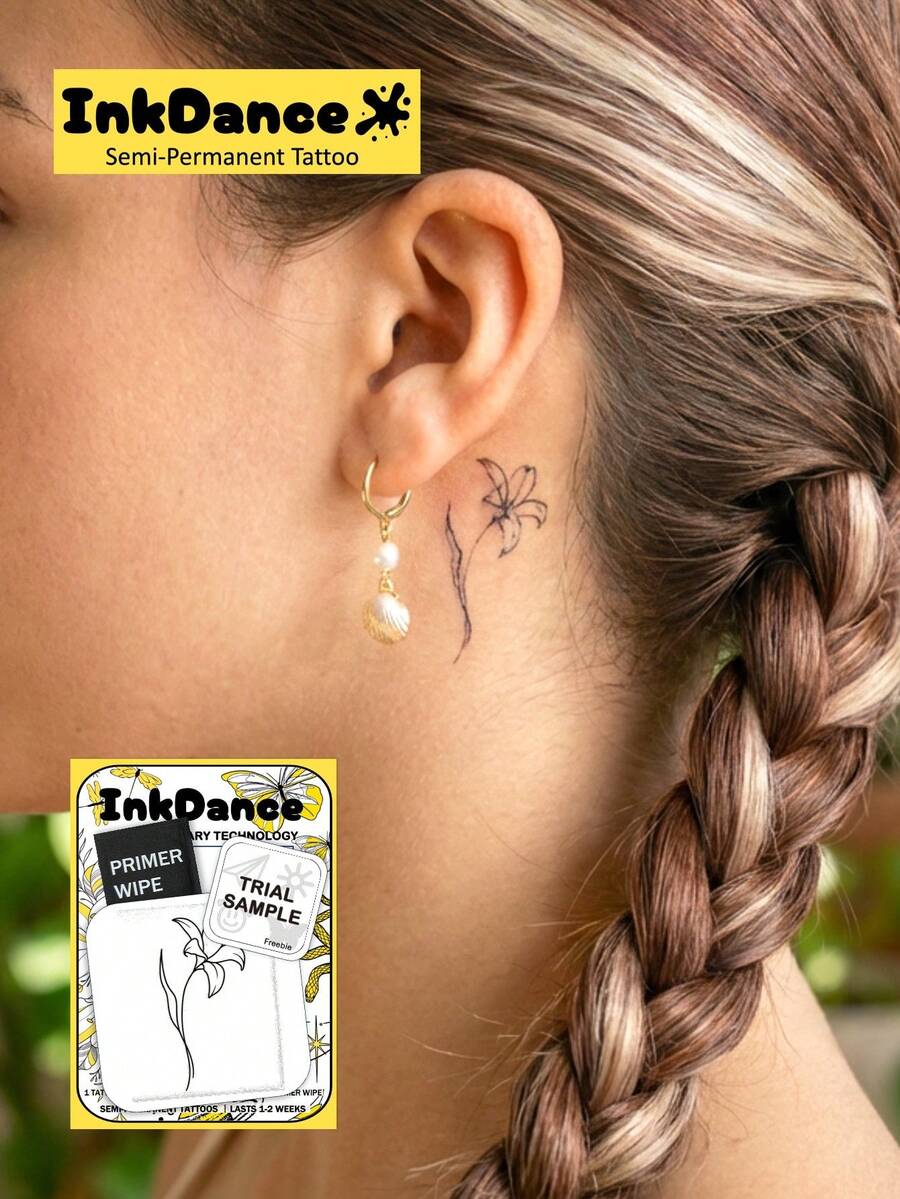 1 Kit "Lily" Revolutionary Technology Tattoos, Semi-Permanent Tattoos, Temporary Tattoos, Men Hand Tattoo, Long Lasting, Fake Tattoos, Water-Resistant, Authentic Tattoo Look, Plant-Based MNF020 - Black - View 1